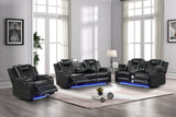 Benz LED & Power Recliner 3 PC Made With Faux Leather in Black