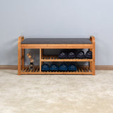 Living Room Bamboo Storage Bench， Entryway 3 Shelves Bench with flip storage compartment 39.37 x 13 x 19.88 inch