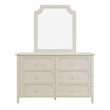 White Wooden Dresser Six Large Drawers Silver Metal Handles