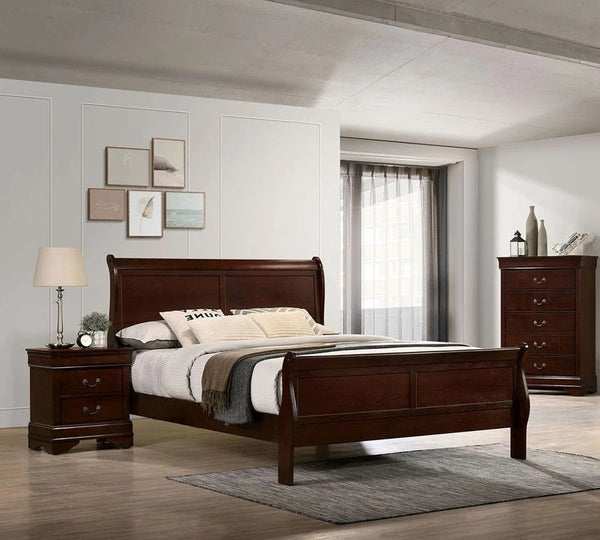 Full Size Bed Cherry Louis Phillipe Solidwood 1pc Bed Bedroom Sleigh Bed Bedroom Furniture