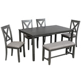 6-Piece Kitchen Dining Table Set Wooden Rectangular