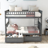 Full over Full Bunk Bed with Drawers, Convertible Beds