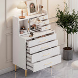 Vanity Makeup Table with Mirror and Retractable Table, Storage Dresser for Bedroom with 7 Drawers and Hidden Storage