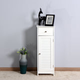 Bathroom Floor Cabinet Storage Organizer Set with Drawer and Single Shutter Door Wooden White