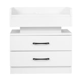 Nightstand with 2 Drawers,USB Charging Ports and Remote Control LED Light-White