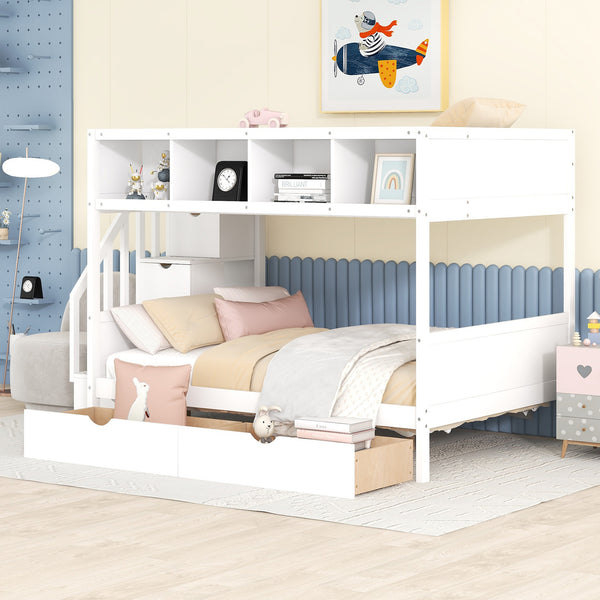 Twin over Full Bunk Bed with Storage White